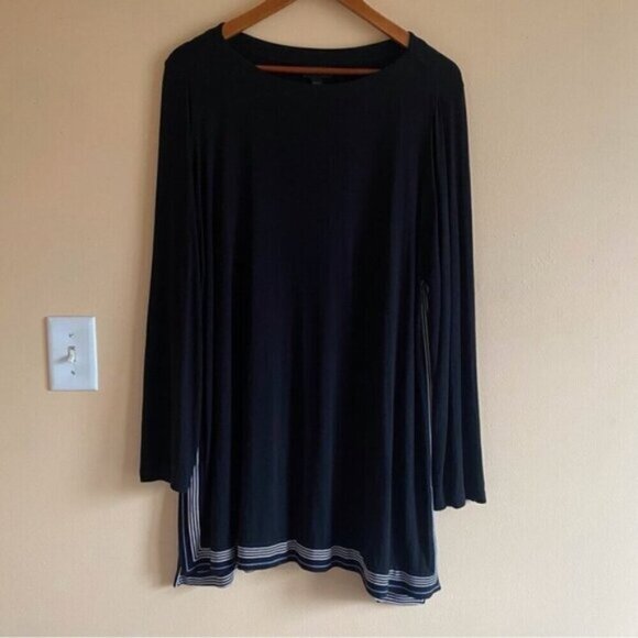 J Jill Wearever Collection Tunic Large Black White Piping Long Sleeve Lagenlook - Picture 16 of 16